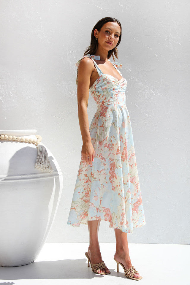 Off-White Printed Bustier Tie Up Straps Dress