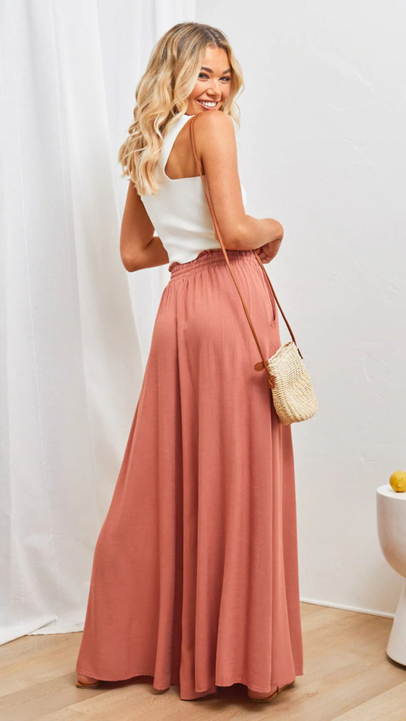 Orange Elasticated Waist Band Wide Leg Trouser
