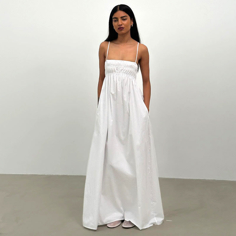 White Shoulder Strap Maxi Dress