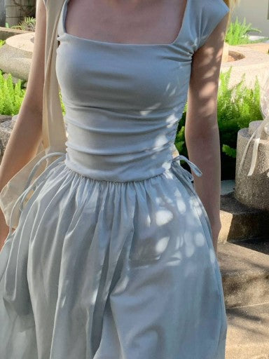 Blue Fit & Flare Maxi Dress