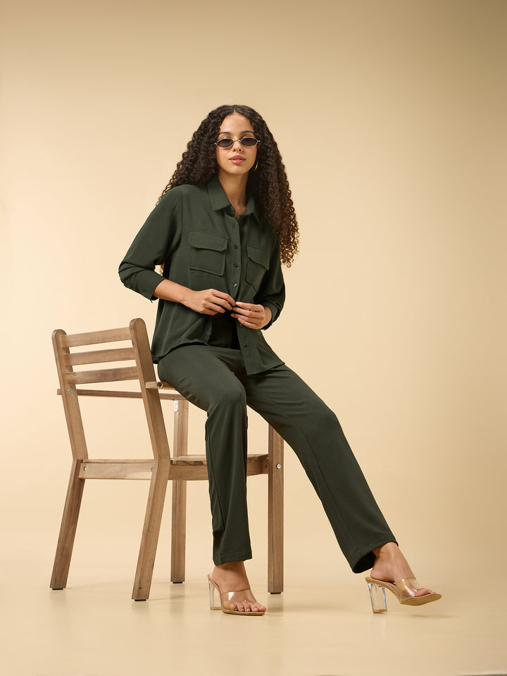 Green Relaxed Fit Shirt With Pocket Details