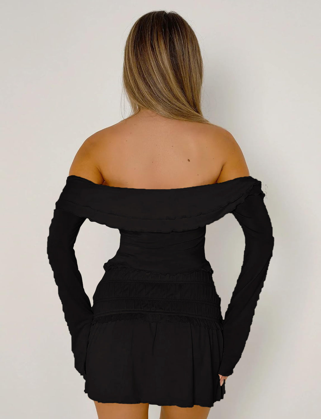 Black Off Shoulder Knit Top With Front Twist Detail