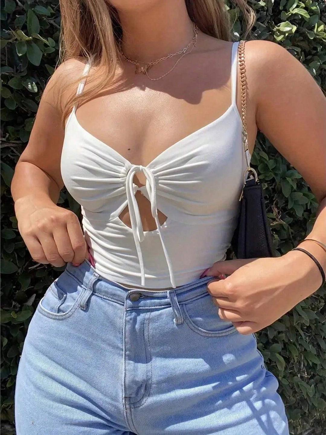 White Double Cut Out Tie Up Camisole