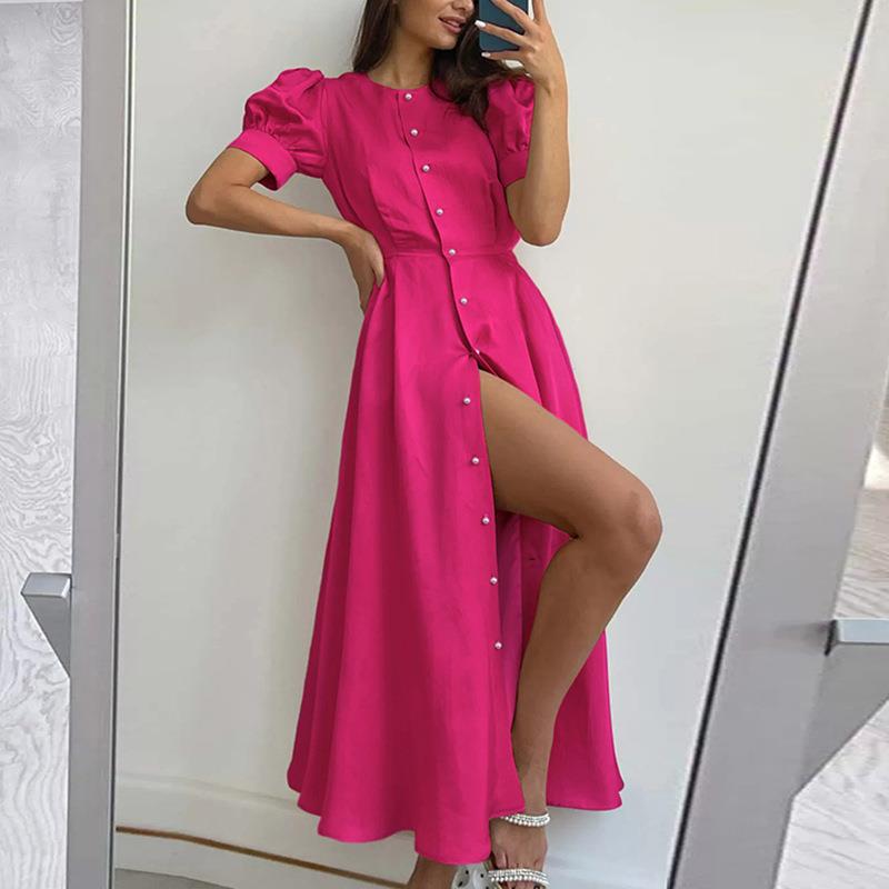 Pink Button Down Fit And Flared Dress