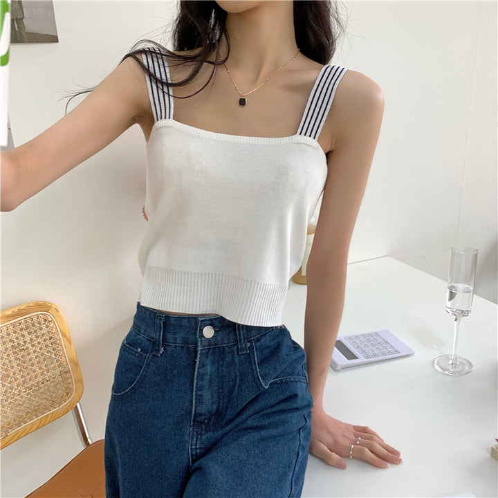 White Square Neck Top with Black Straps