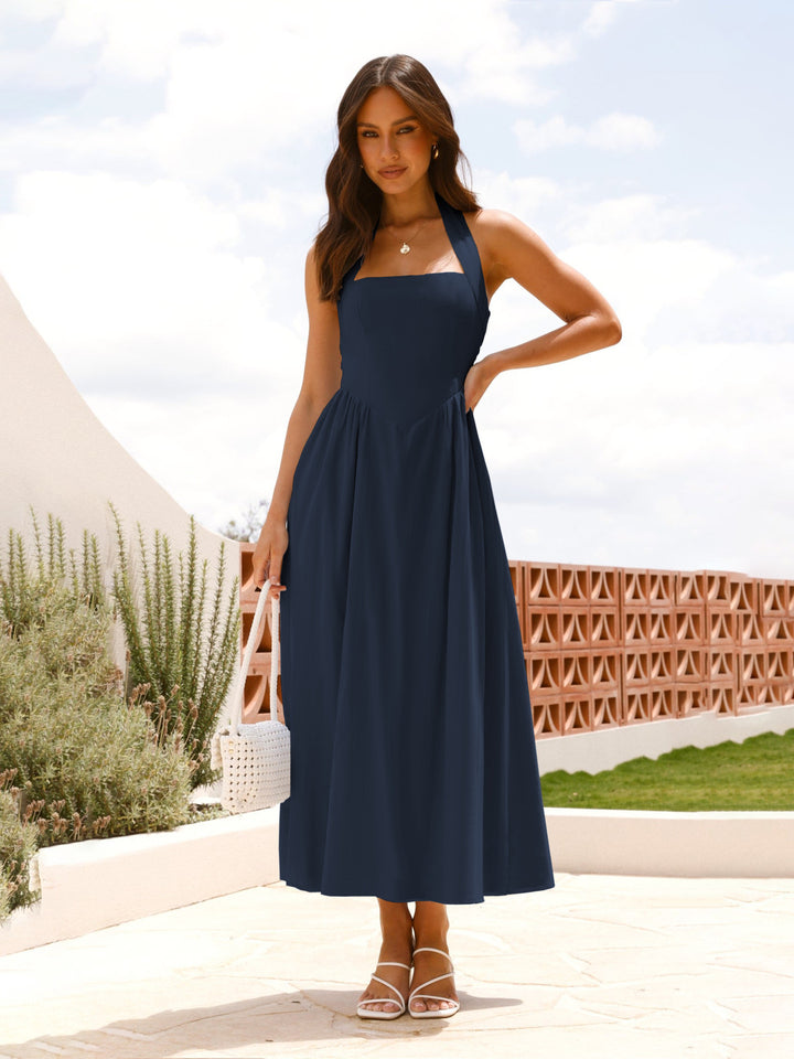 Blue Halter Square Neck Dress