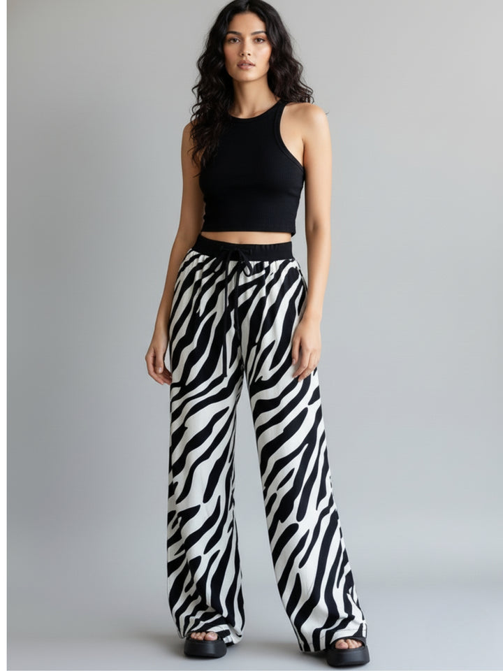 Black Wide Leg Animal Print Pants