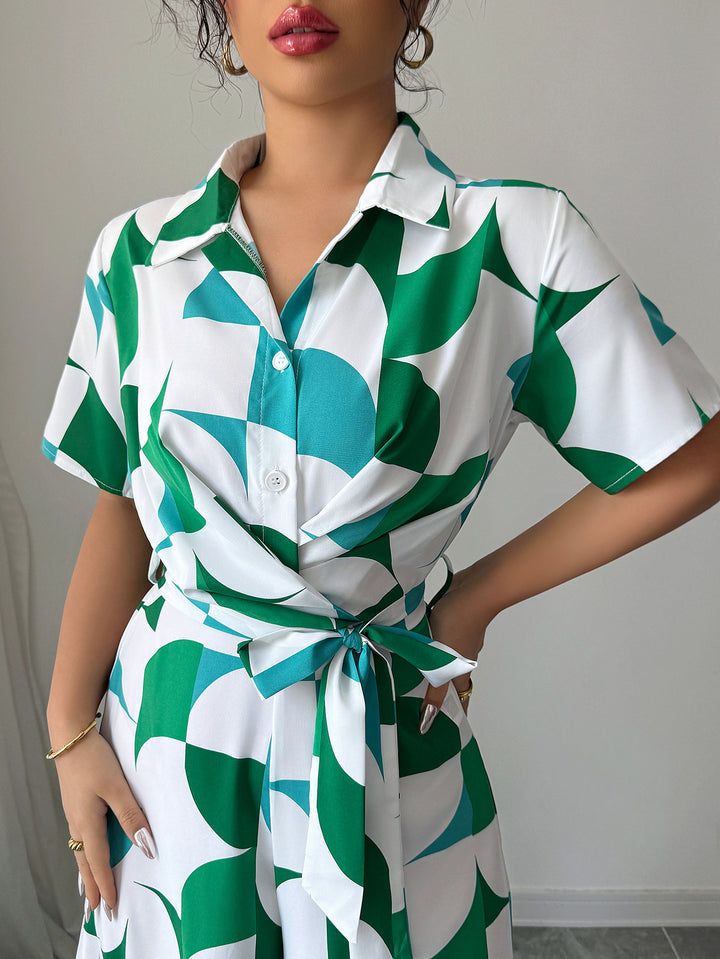 Green Printed Half Sleevd Jumpsuits