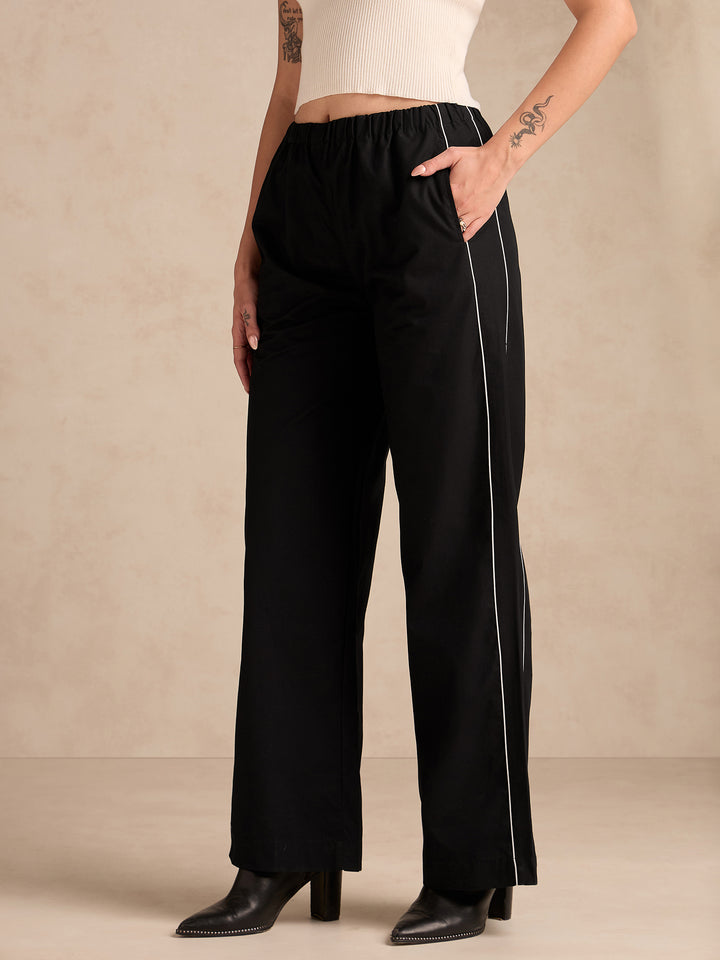 Black Pintuck Wide Leg Trouser