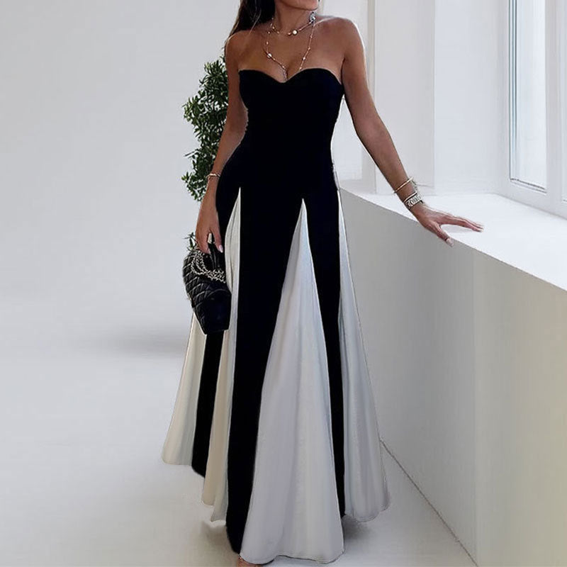 White Pleated Dual Coloured Maxi Dress