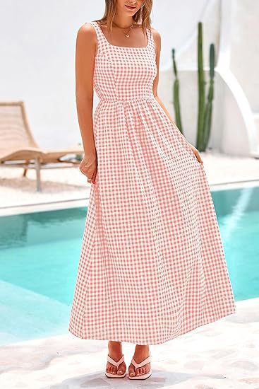 Orange Striped Square Neck Cinched Waist Dress