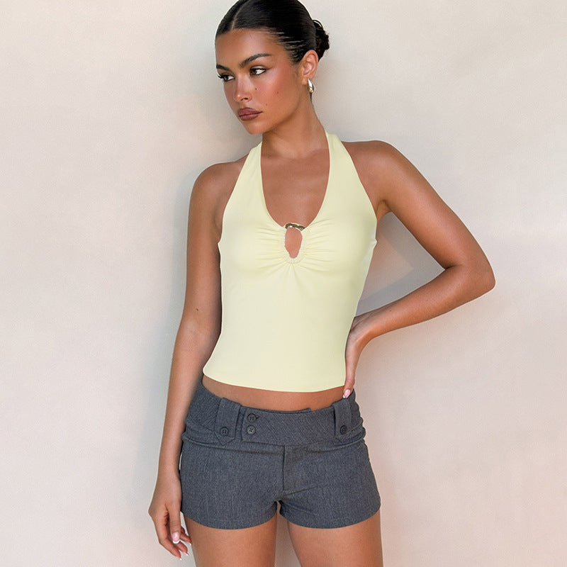 Yellow Halter Neck Solid Tank