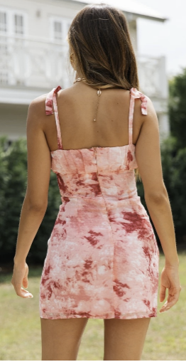 Pink Marble Effect Strappy Dress