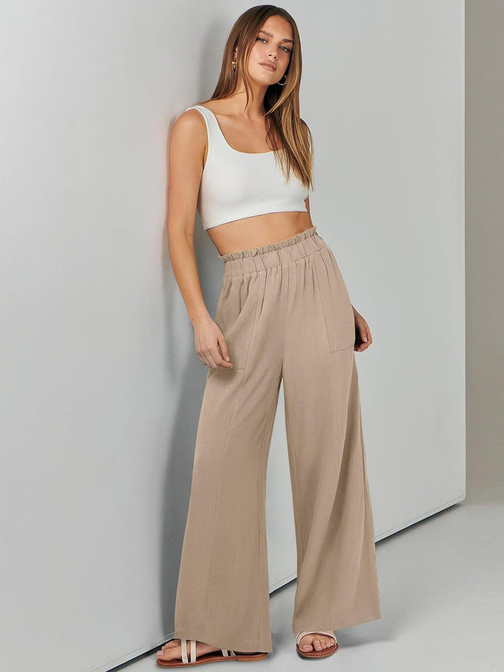 Khaki Elasticated Flare Trouser