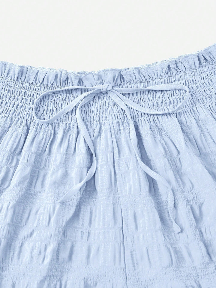 Blue Flowy Textured Shorts