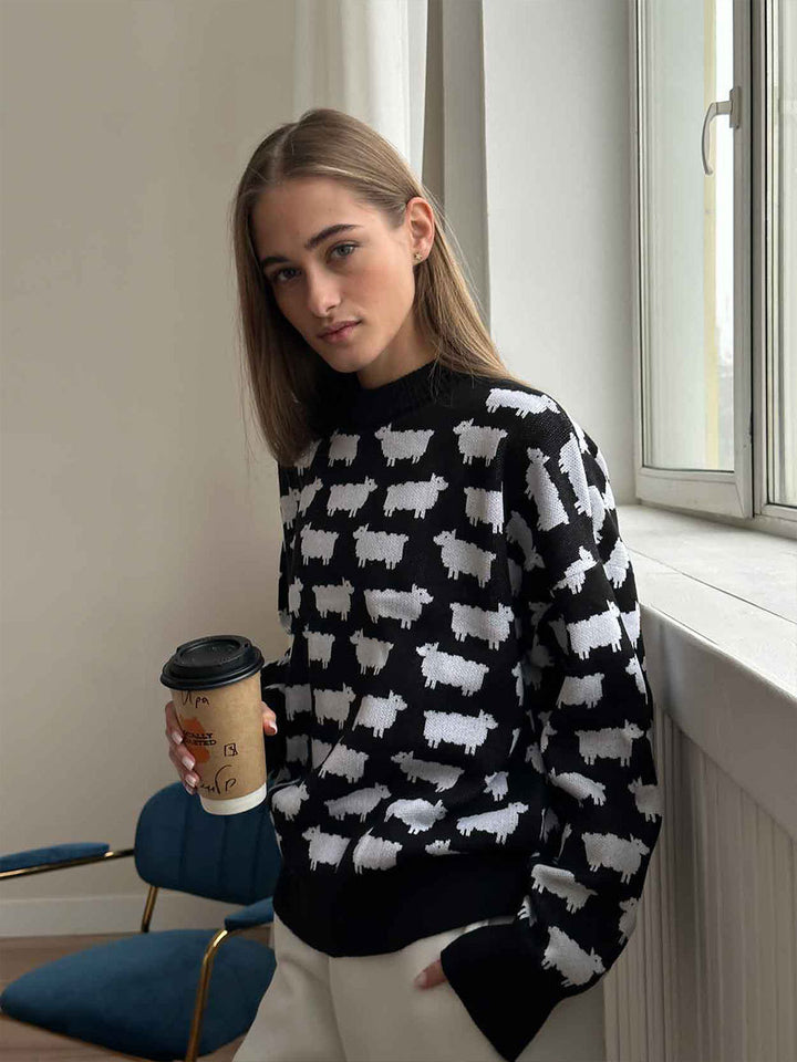 Black Printed Relaxed Sweater