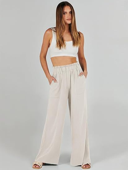 Cream Elasticated Flare Trouser