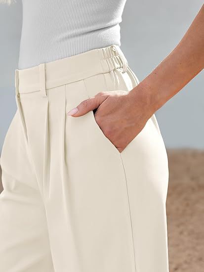 Cream Wide Leg Pleated Pants