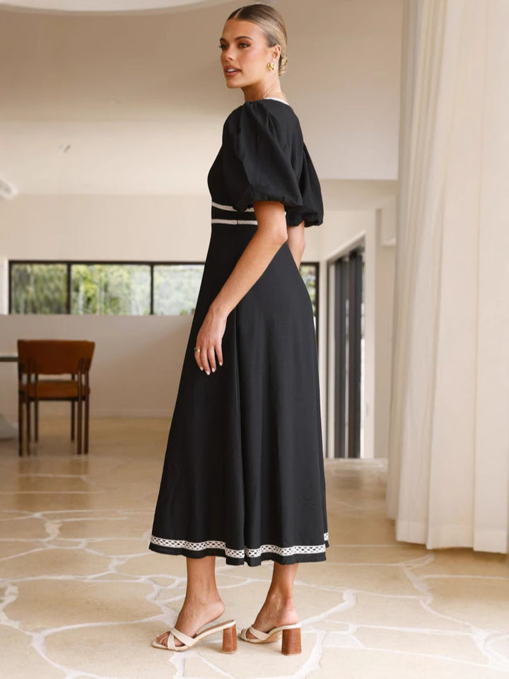 Black Plunge Neck Contrast Binding Dress
