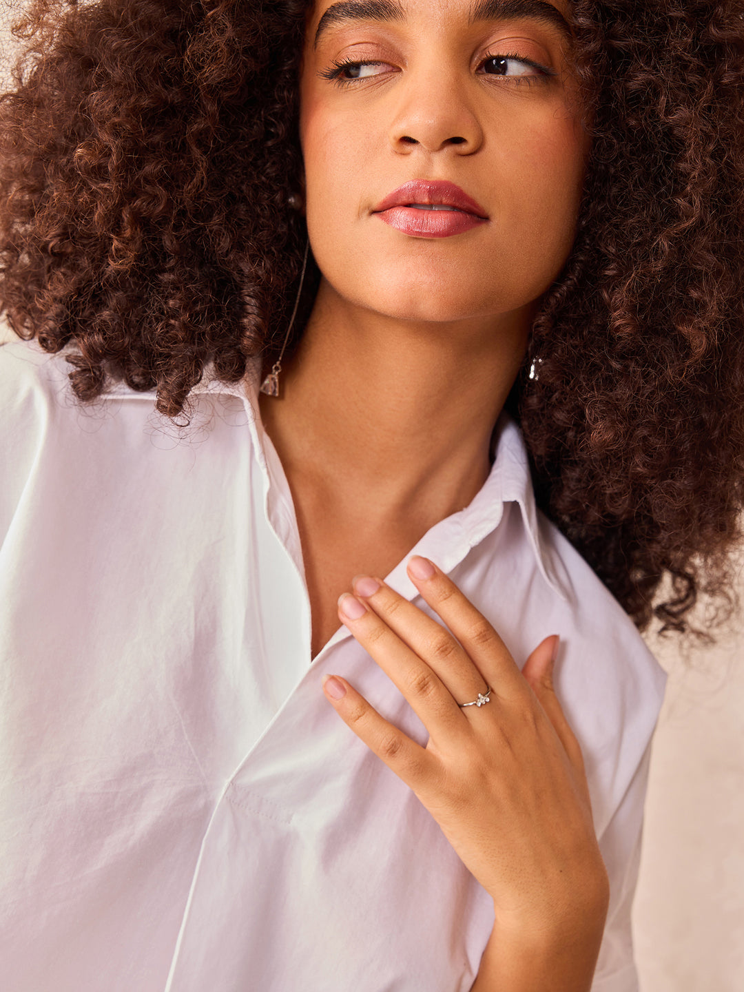 White Beige Boxy Shirt With Rolled Short Sleeves