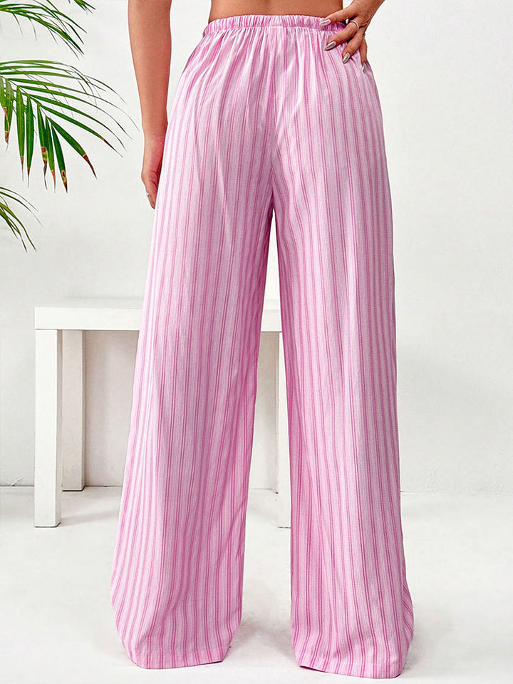 Pink Striped Wide Leg Drawstring Pant