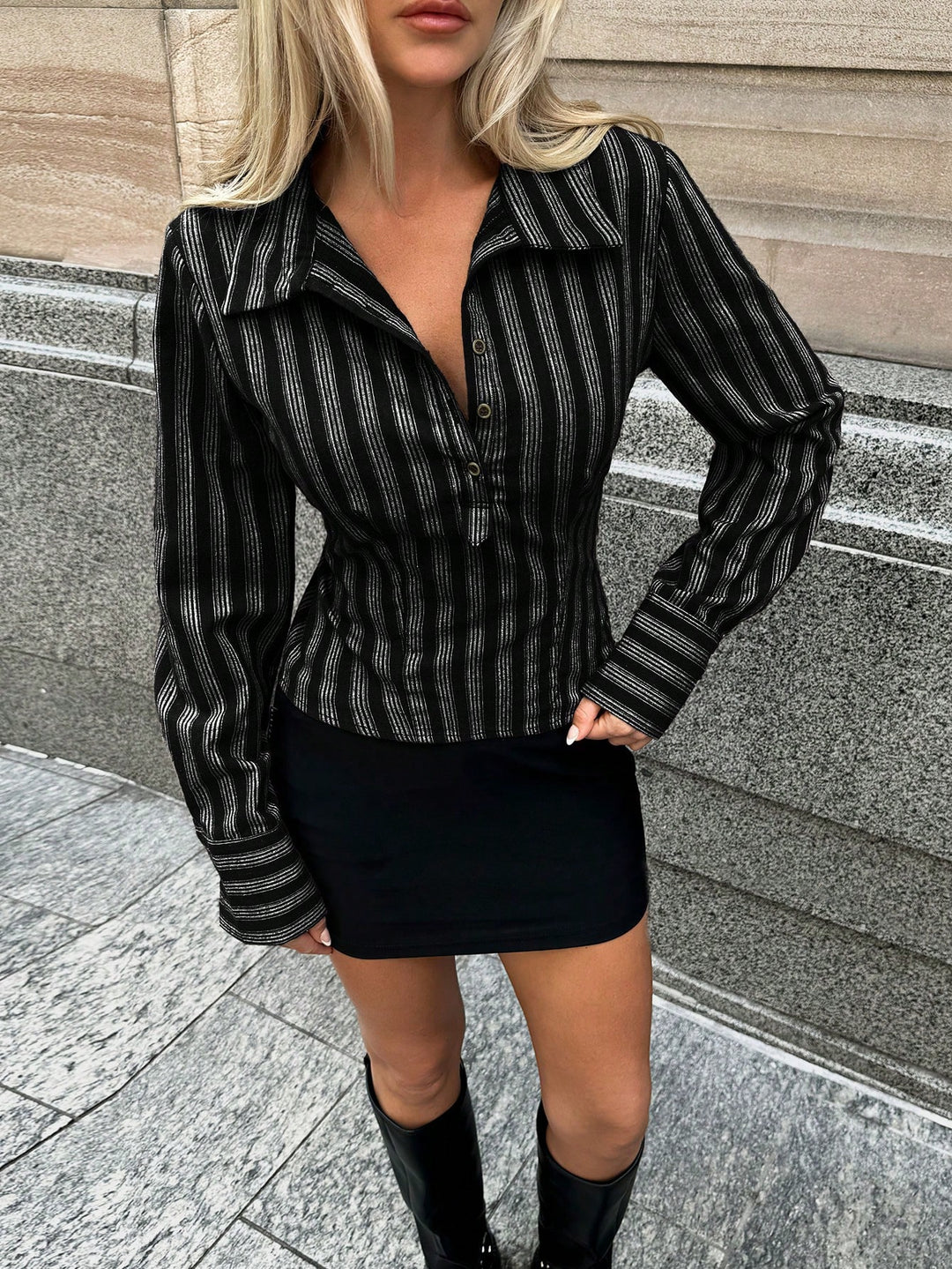 Black Striped Fitted Shirt