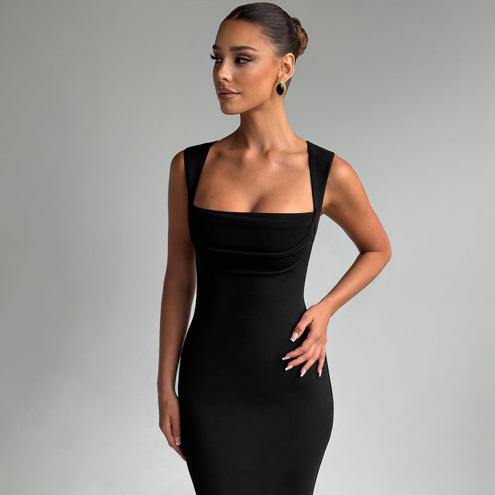 Black Square Neck Mini Bodycon Dress