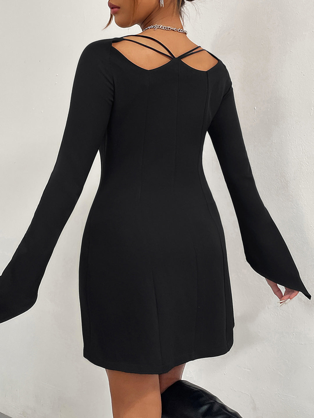 Black Criss Cross Tie Up Style Dress