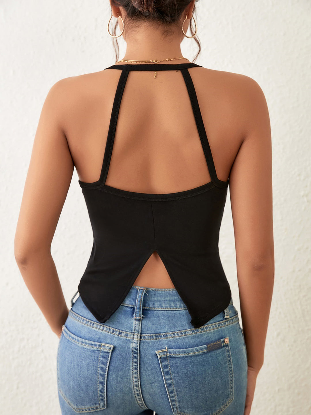 Black Spaghetti Strap Back Detail Top