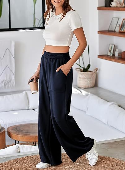 Navy Blue Elasticated Waist Band Straight Leg Trouser