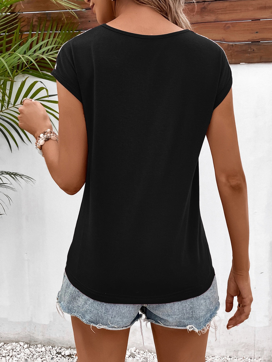 Black Shoulder Lace Panel Top