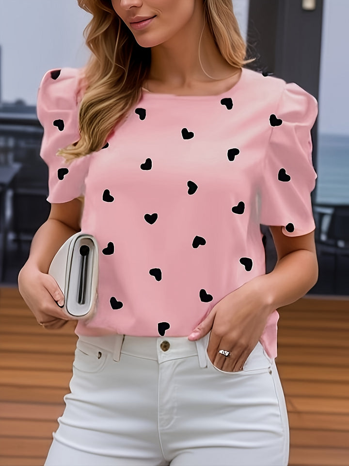 Light Pink Half Puff Sleeves Printed Top