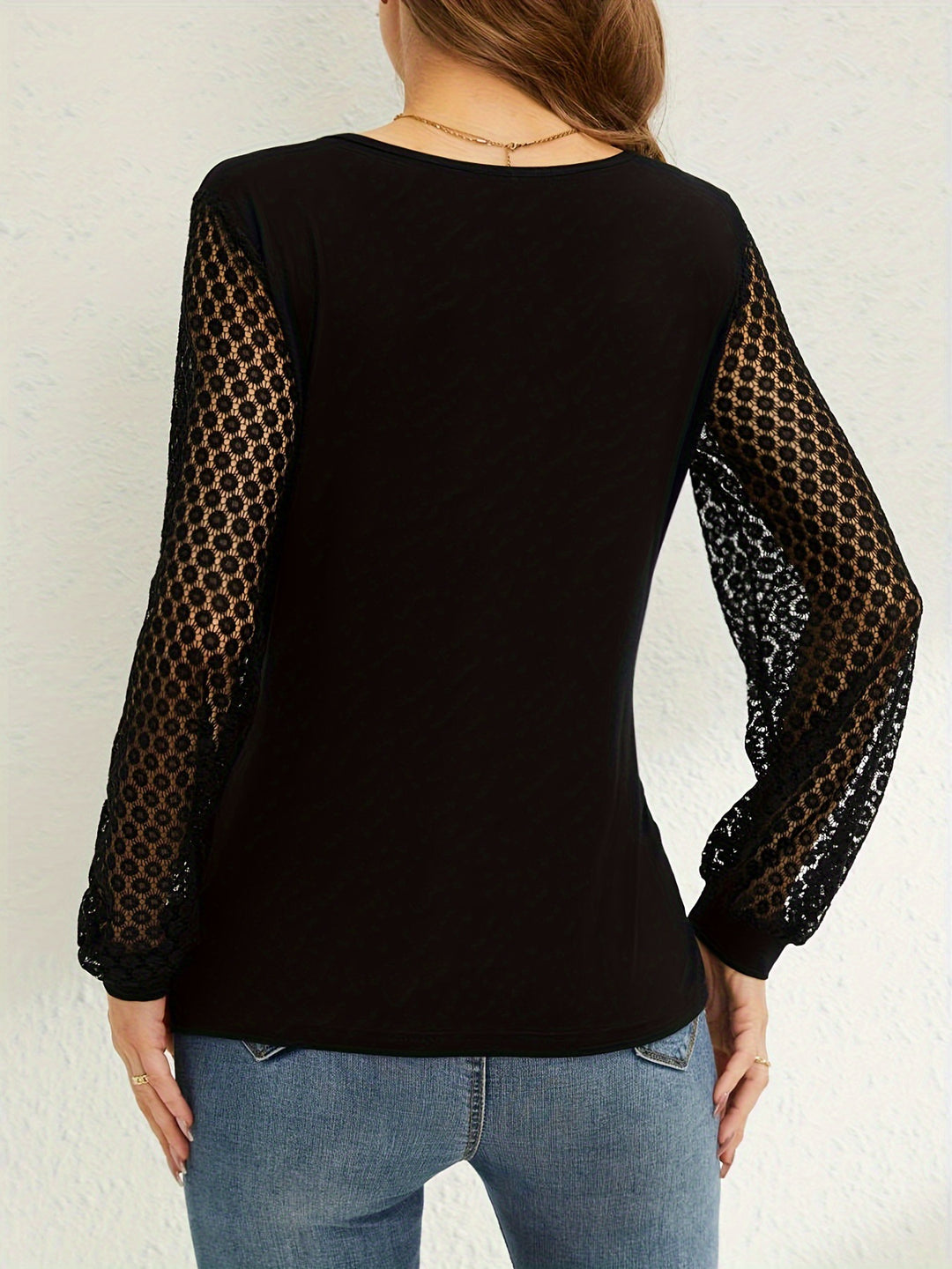 Black Mesh Full Sleeve V-Neck Wrap Top