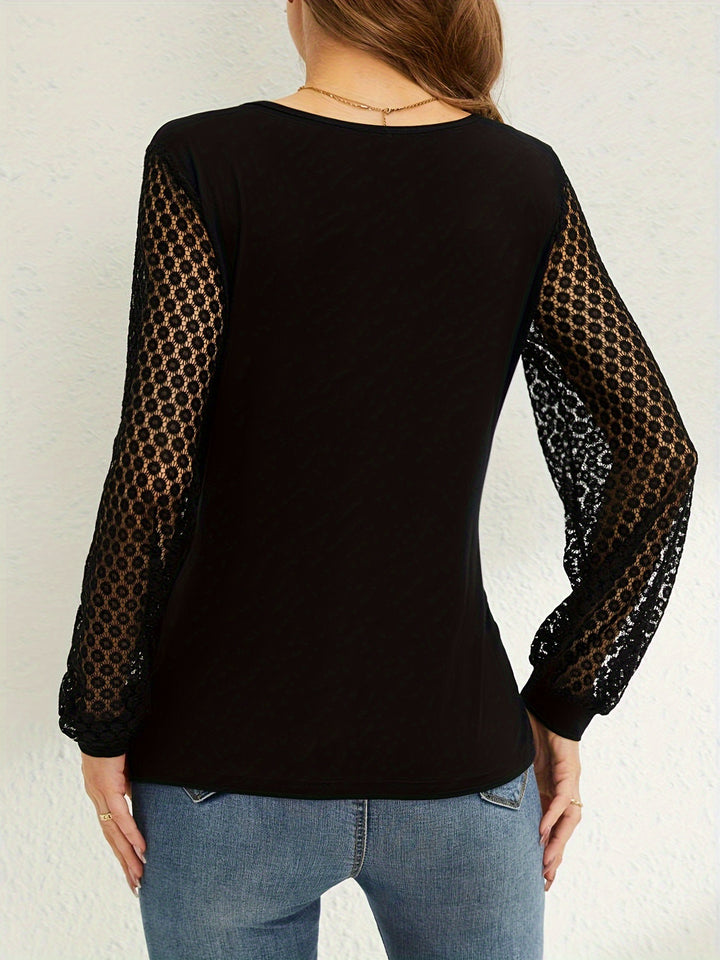 Black Mesh Full Sleeve V-Neck Wrap Top