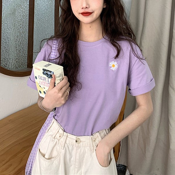 Purple Sunflower Motif T-Shirt