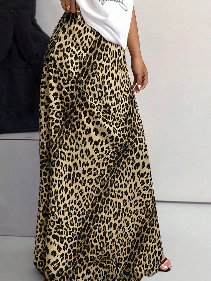 Brown Leopard Printed Flared Skirt