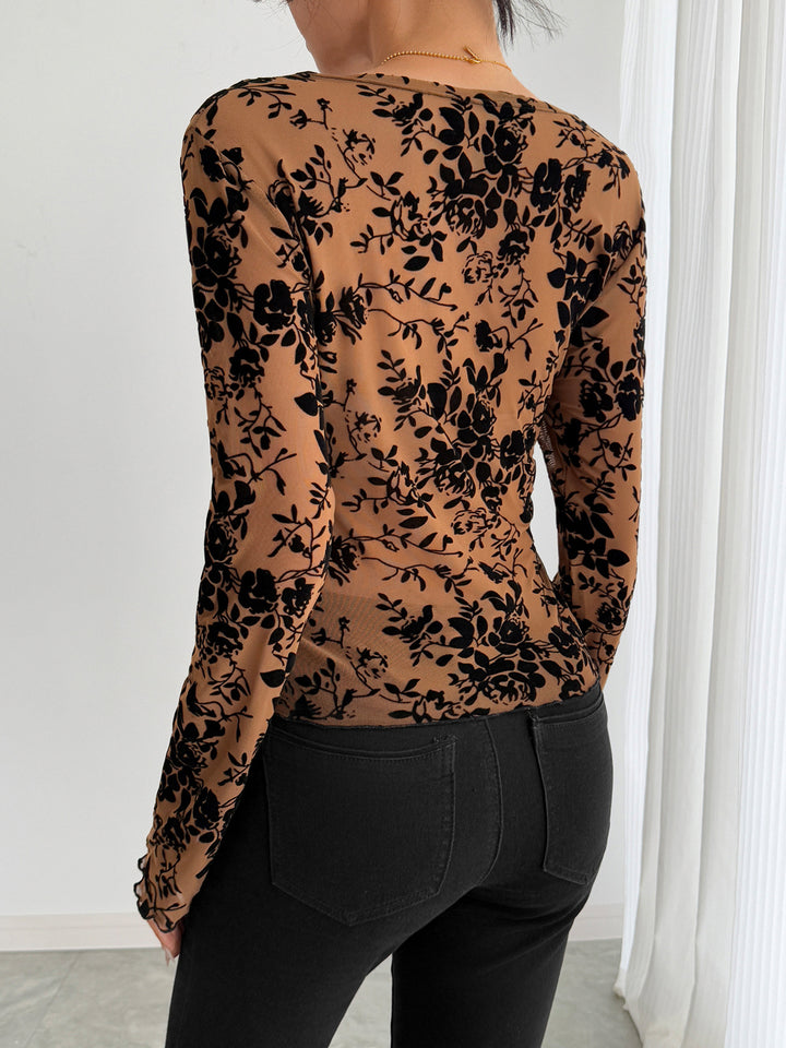 Beige Bell Sleeve Printed Top