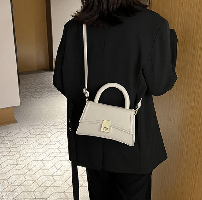 White Structured Flap Top-Handle Bag