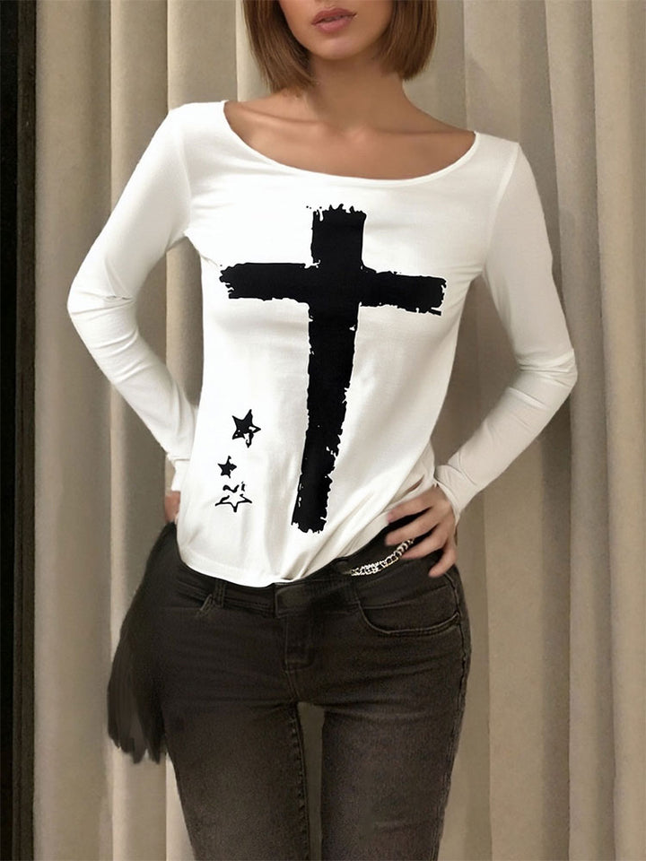 White Full Sleeves Slim Fitted Tshirt