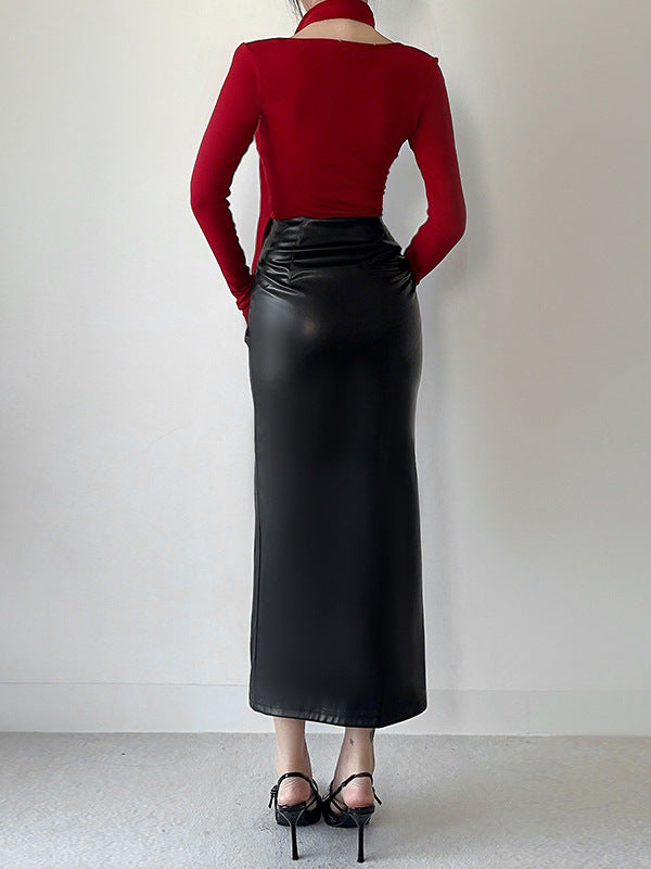 Red Fitted Top With Neck Tie Up