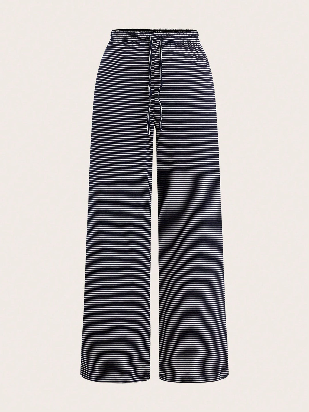 Blue Striped Drawstring Wide Leg Trousers