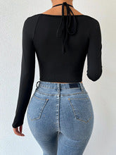 Black Criss Cross Strappy Detail Full Sleeve Top