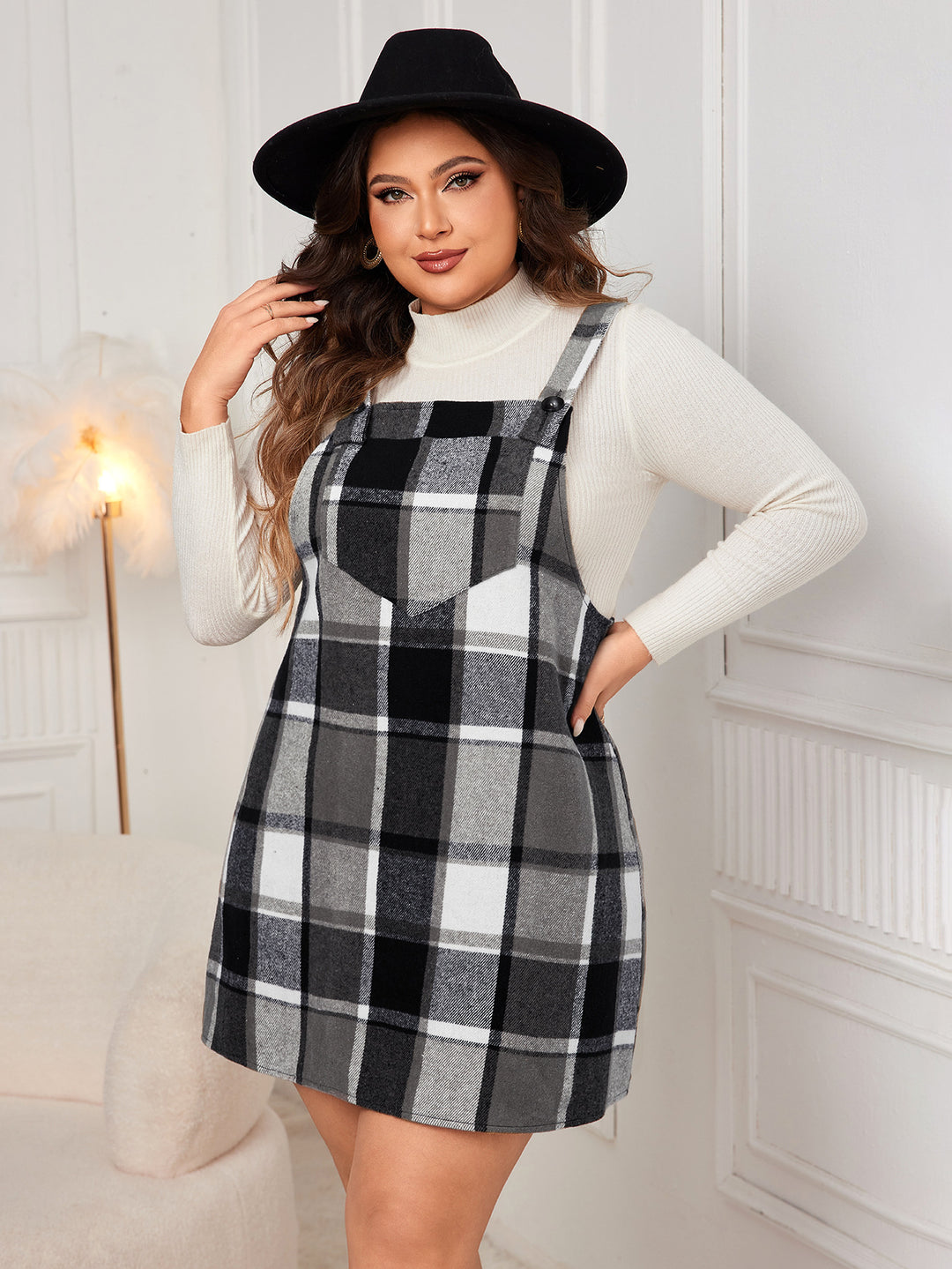 Black Check Mini Pinafore With Yoke Detail