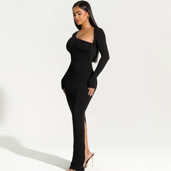 Black Full Sleeve Neck Cut-Out Detail Dress