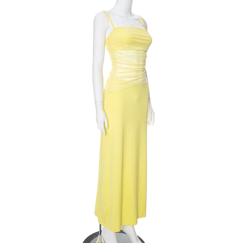Yellow Strappy Cut Out Mesh Dress