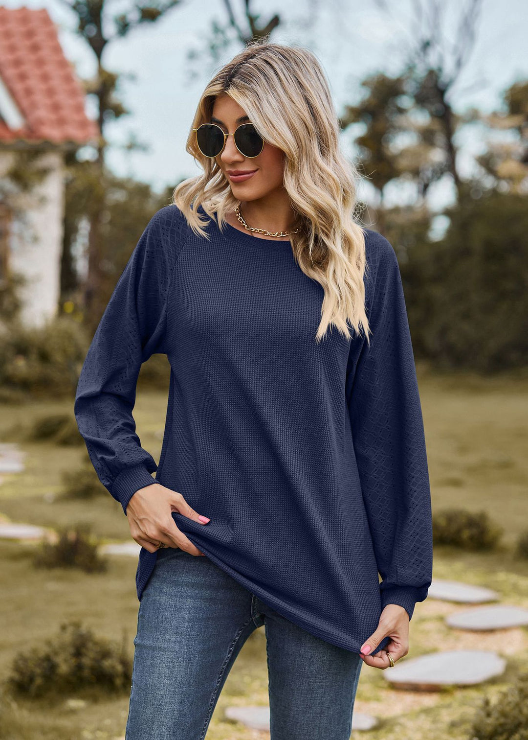 Navy Blue Full Sleeve Round Neck Sweaters
