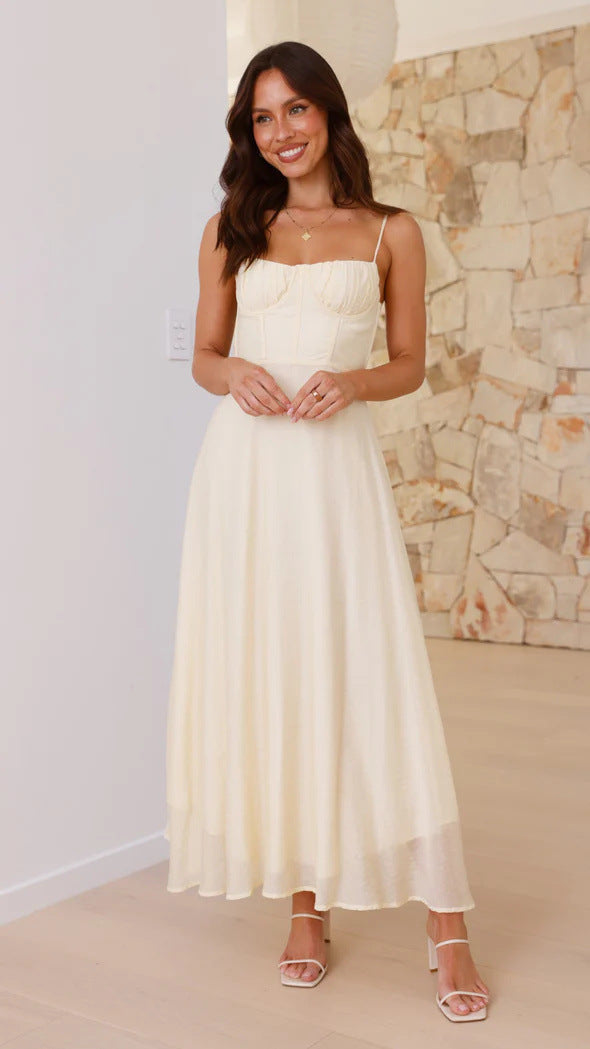 White Bustier Top Flowy Dress