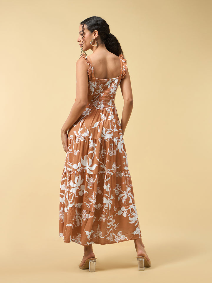 Rust Three Tied Fit & Flare Dress