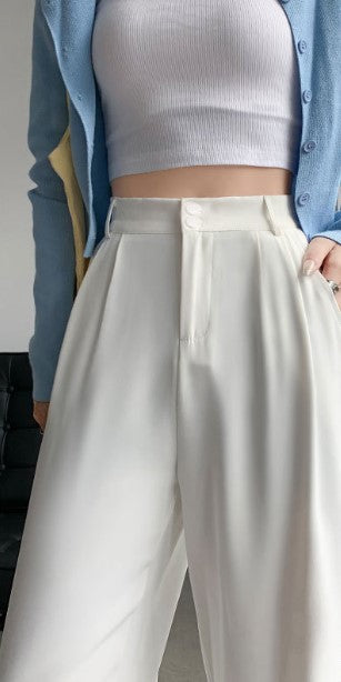 White Straight Fit Pleated Pants