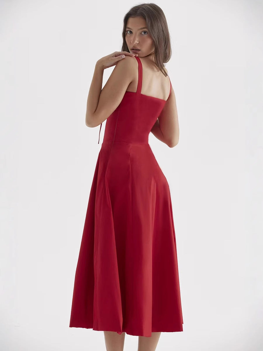 Red Strappy Corset Midi Dress